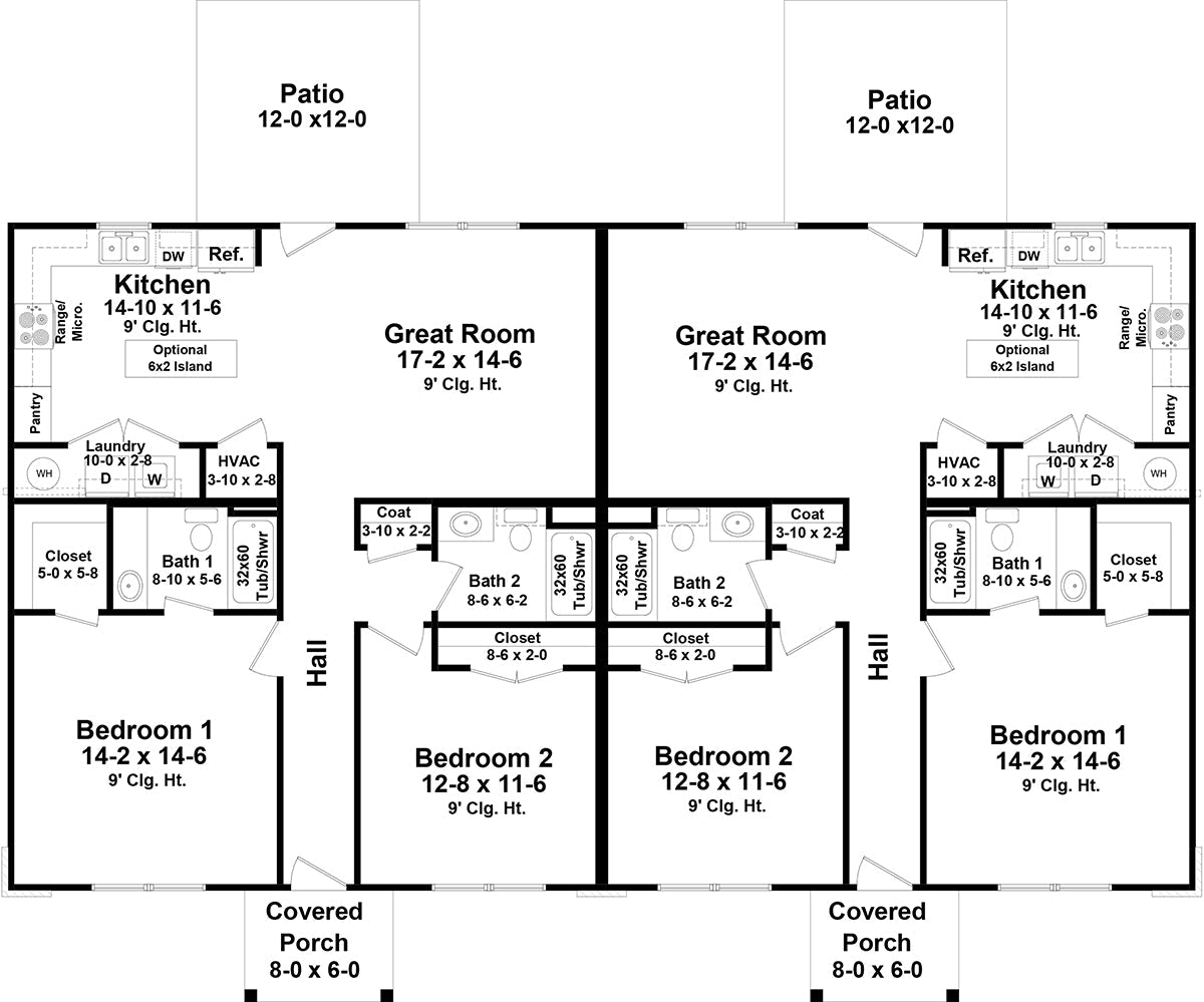 HPG-2432-1: The Pine Creek Duplex - House Plan Gallery