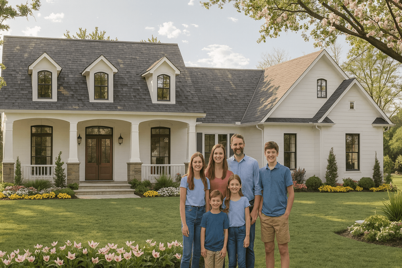Happy Family in front of HPG-1800BN - The Sandy Branch by House Plan Gallery