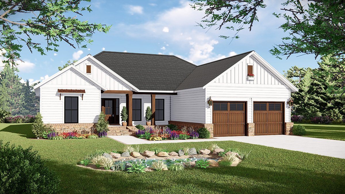住宅模型、ハウスプラン Modern Farmhouse Plan - 1,650 Square Feet, 3 Bedrooms, 2.5